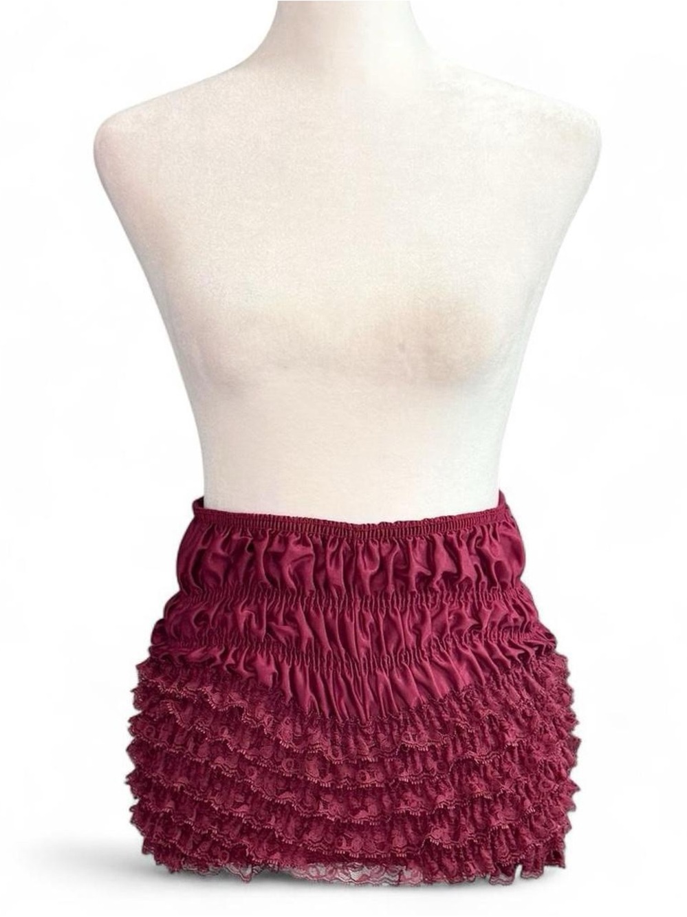 Vintage Sam’s Burgundy Satin Lace Ruffle Bloomers Shorts Medium